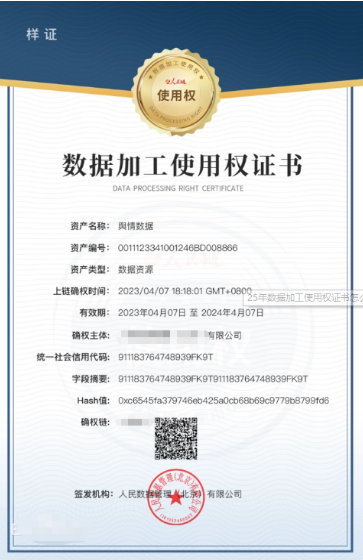 數(shù)據(jù)加工使用權(quán)證書