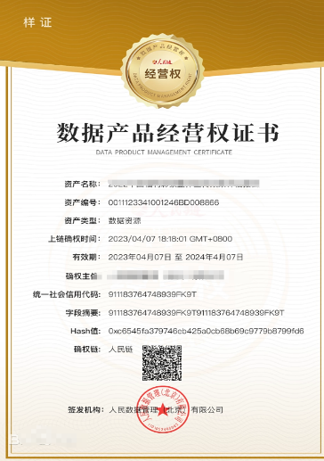 數(shù)據(jù)產(chǎn)品經(jīng)營(yíng)權(quán)證書